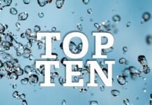 the words top ten written in water droplets