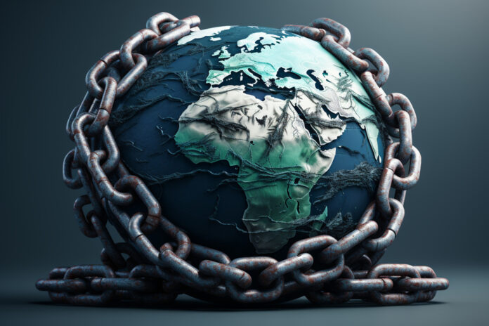 a globe is chained to a chain