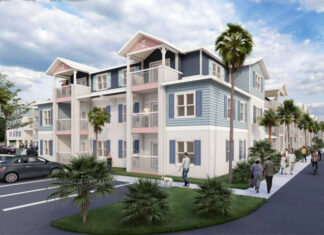 an artist's rendering of a two story apartment building