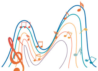 a colorful illustration of music notes on a white background