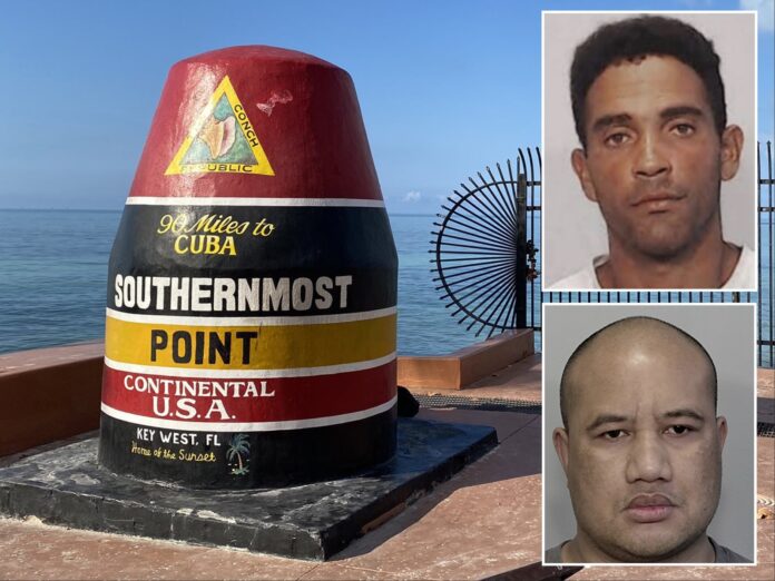 two mug shots of a man and a sign that says southern most point continental us