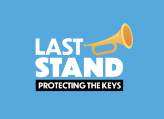 a blue background with the words last stand protecting the keys