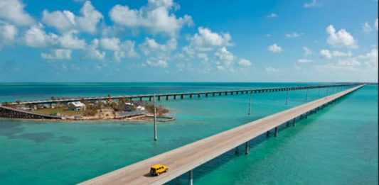 a long bridge over a body of water