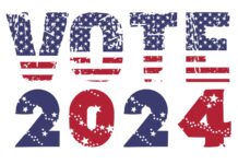 a political poster with the words vote in red, white and blue