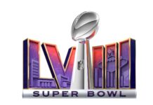 a super bowl logo with a football on it