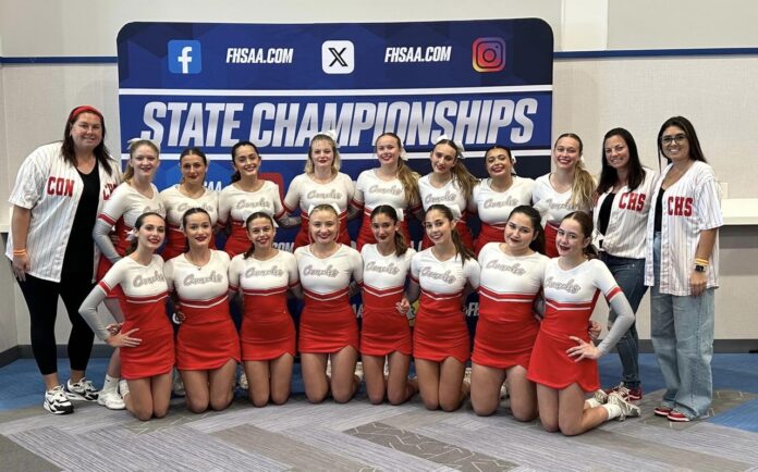 a group of cheerleaders posing for a picture