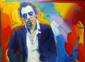 a painting of a man in a suit and sunglasses