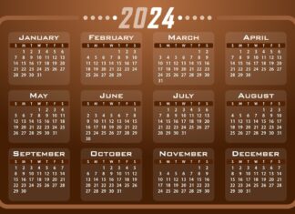 a calendar for the new year on a brown background