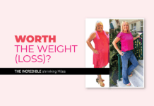 a woman in a pink top and jeans with the words worth the weight loss?