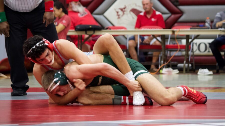 a wrestling match with a wrestler wrestling the opponent