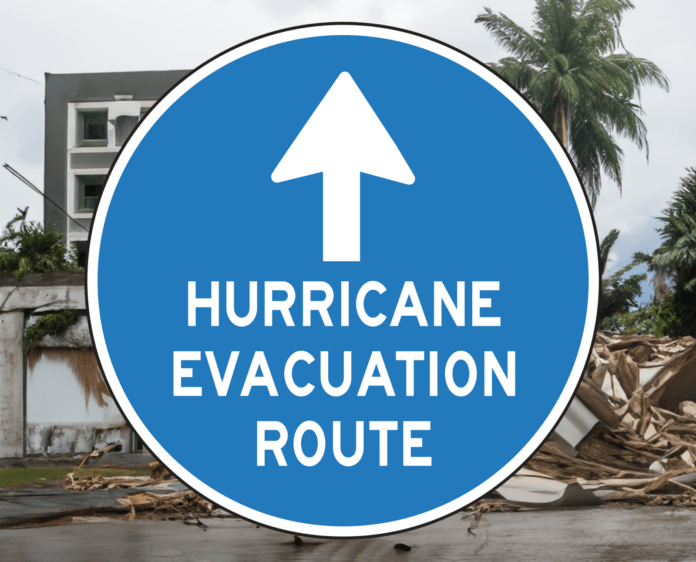 a blue sign that says hurricane evaculation route