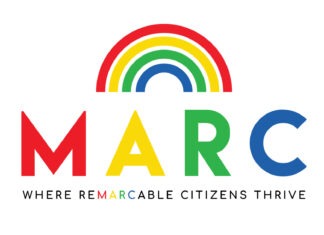 the marc logo with a rainbow in the middle