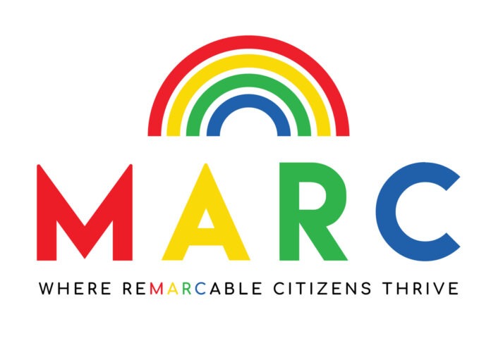 the marc logo with a rainbow in the middle