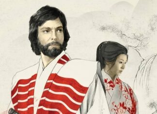a drawing of a man and a woman dressed in traditional japanese clothing