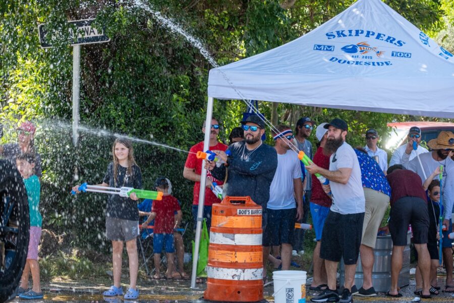 a group of people standing around a fire hydrant