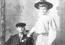 an old photo of a man and a woman