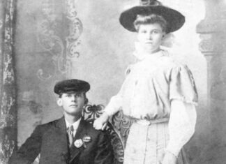 an old photo of a man and a woman