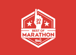 the best of marathon logo on a red background