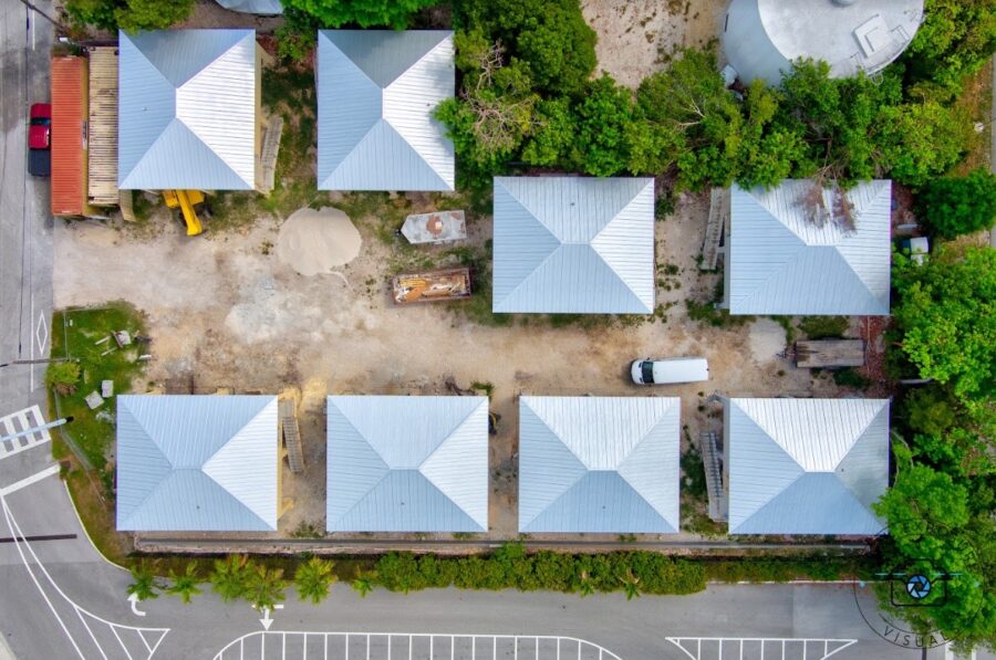 a bird's eye view of a house with many roofs