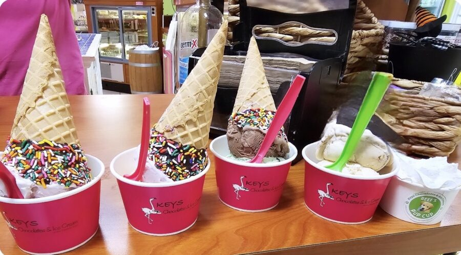 a group of ice cream cones sitting on top of a table