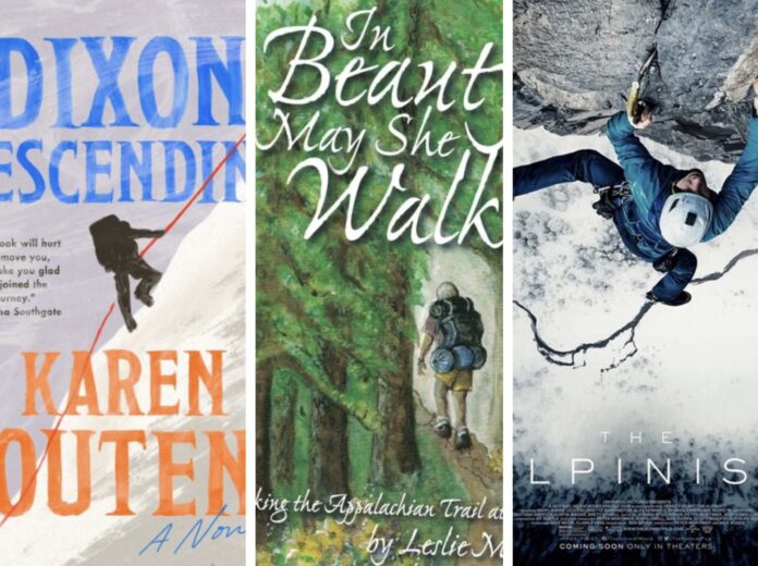 a collage of books about hiking and climbing