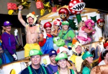 a group of people dressed up in costumes