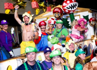 a group of people dressed up in costumes