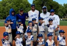 a group of young baseball players posing for a picture