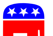 a republican elephant with stars on it's head