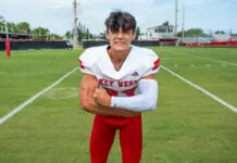 a man in a football uniform standing on a field