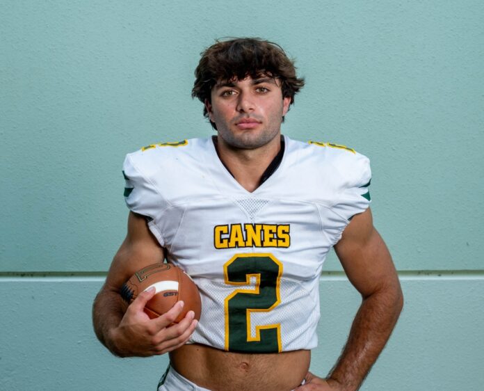 a man in a football uniform holding a football