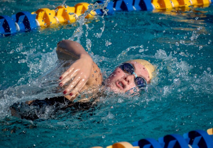 a man swimming in a swimming pool