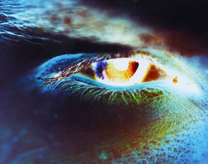 a close up of a person's eye