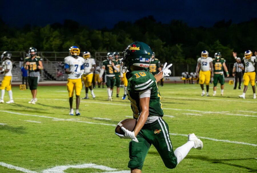 a football player running on the field during a game