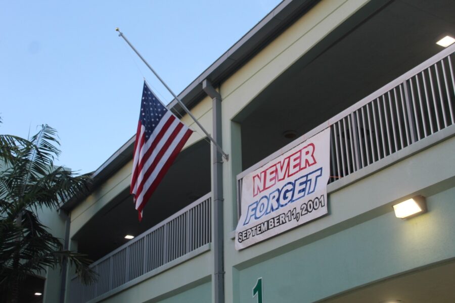 a building with a flag on top of it