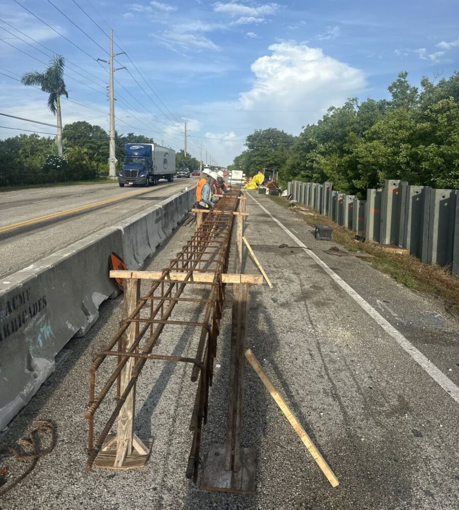 a construction site on the side of a highway