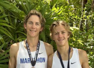 a couple of young men standing next to each other