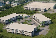 an aerial view of a group of buildings