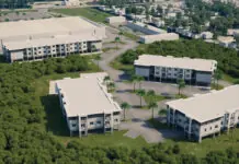 an aerial view of a group of buildings