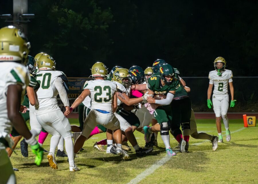 a football game is being played on a field