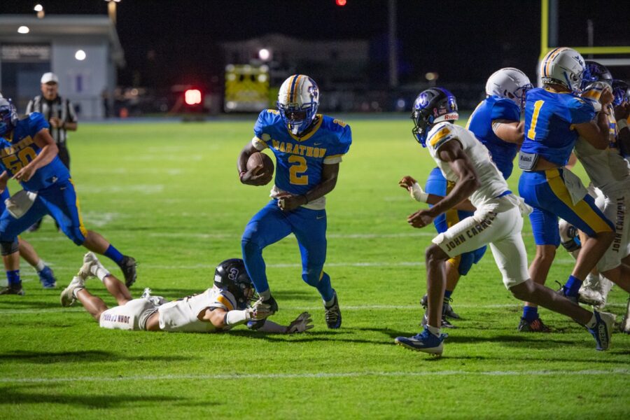 a football game is being played on the field