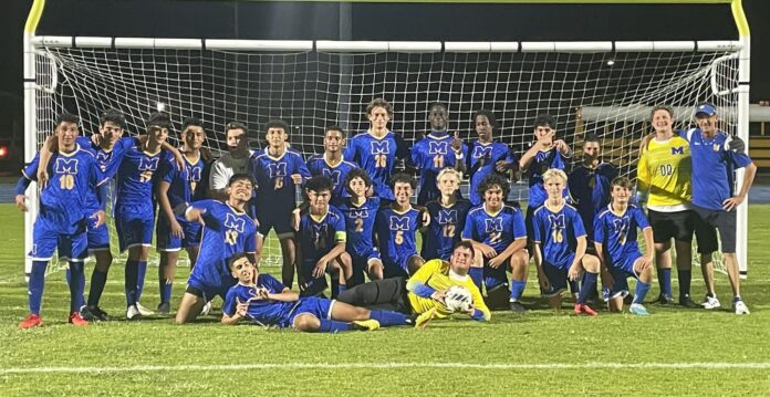 a soccer team posing for a team photo