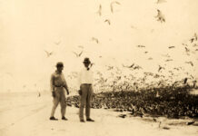 a couple of men standing next to each other on a beach