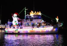 a boat decorated with christmas lights on the water