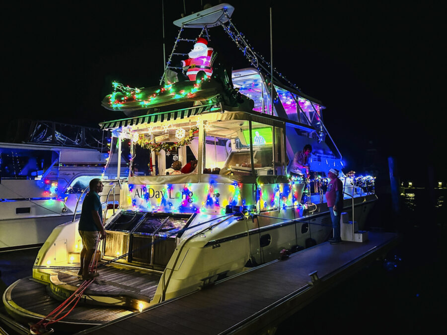 a boat decorated with christmas lights on the water