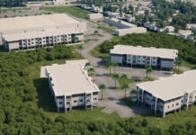 an aerial view of a group of buildings