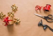 a pair of scissors and a pair of wrapped presents