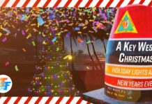 a christmas tree with a red and white striped background