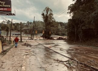 a street that has been flooded with water