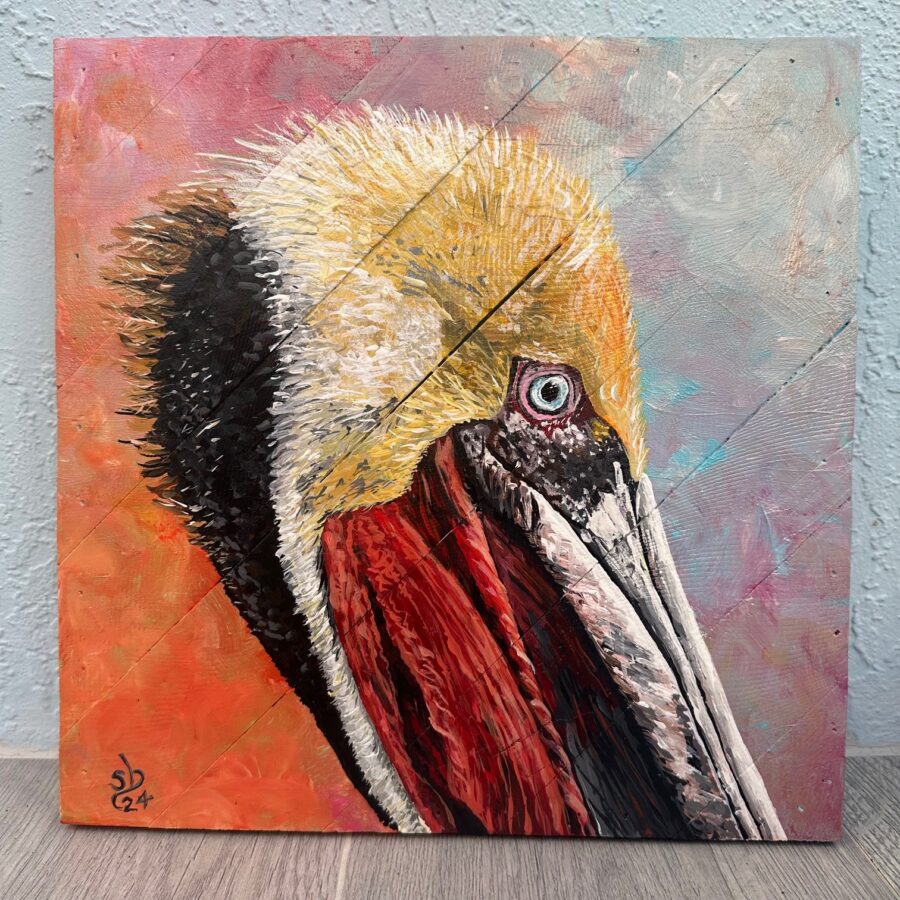 a painting of a bird with a yellow beak